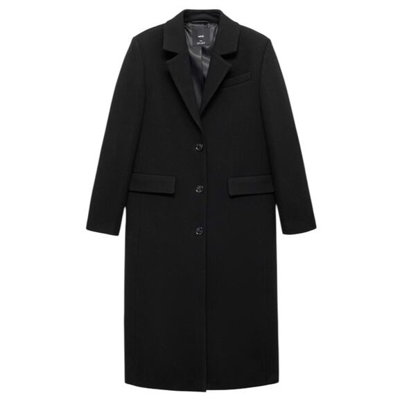 NEW Mango Long Structured Wool Coat Single Breasted Black Size XXS - Picture 3 of 12